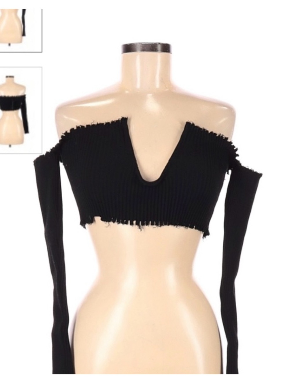 JLUXLABEL Black Off-Shoulder Ribbed Crop Top with Detached Sleeves